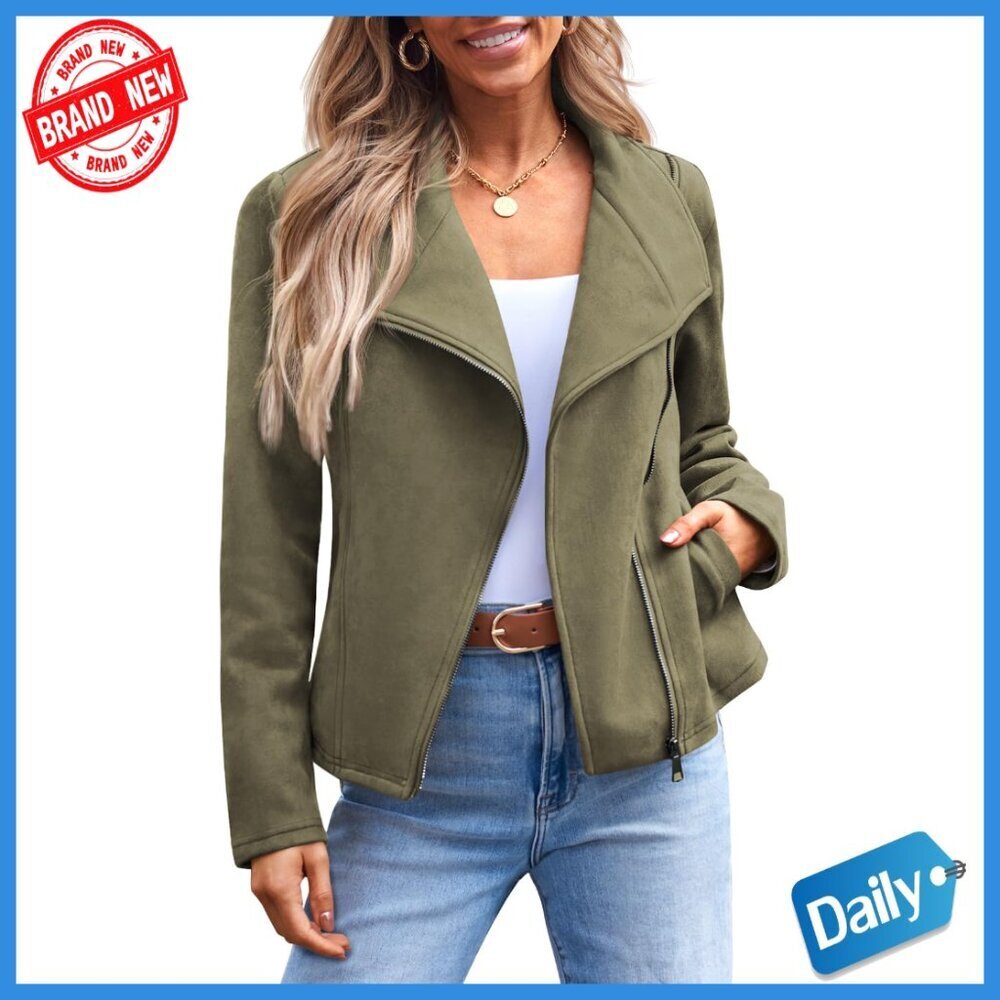 Cropped Faux Suede Leather Jacket Open Front Cardigan Style Coat